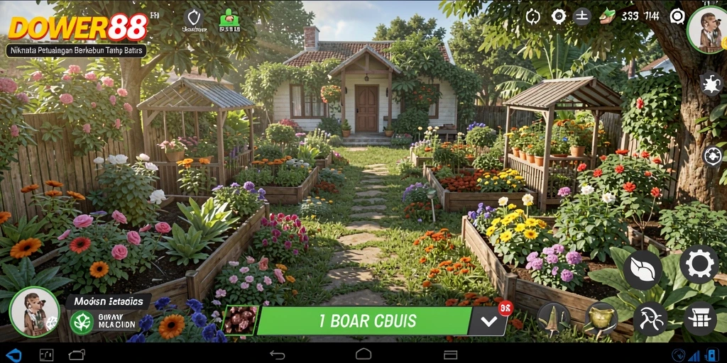 Screenshot DOWER88 menampilkan suasana berkebun yang menyenangkan dan warna-warni.