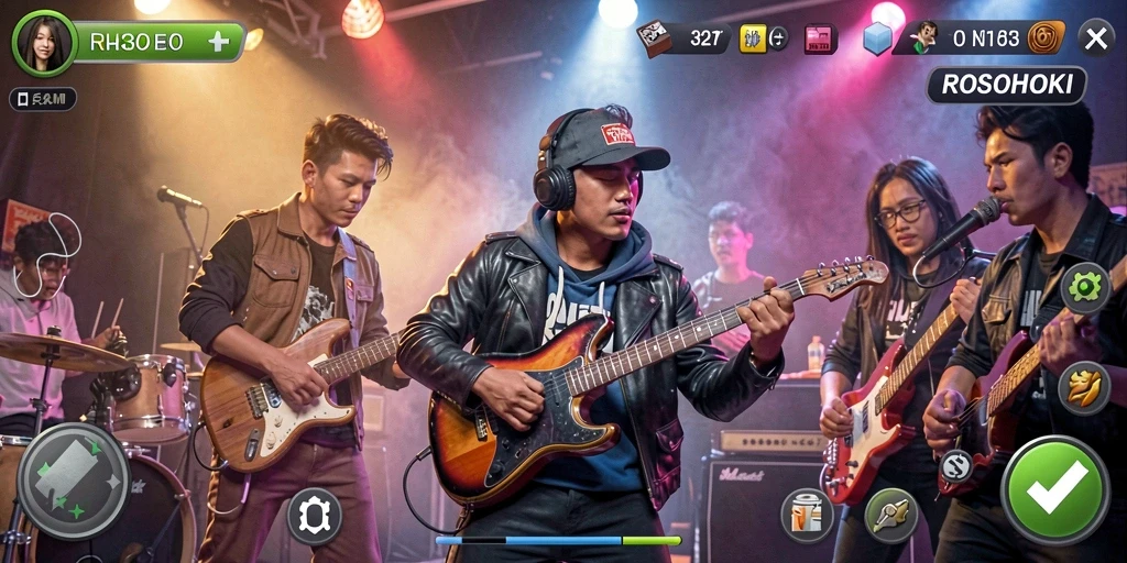 Tampilan gameplay ROSOHOKI yang menampilkan interaksi musik.